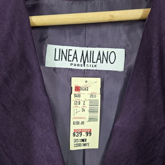 Linea Milano Pure Silk Jacket Blazer sz 12 US Purple Pockets Double Breasted - Picture 14 of 16